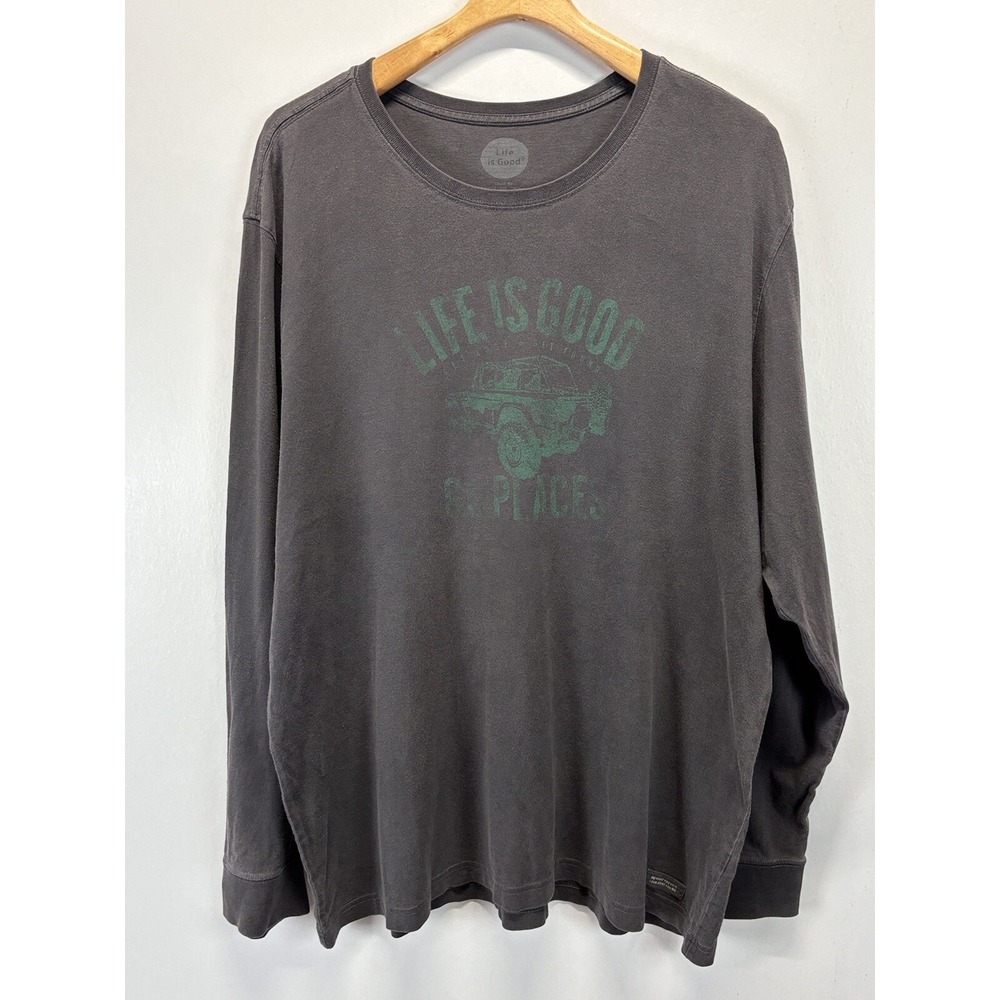Life Is Good Go Places Jeep Tshirt Sz X-Large Mens Long Sleeve Gray Outdoors